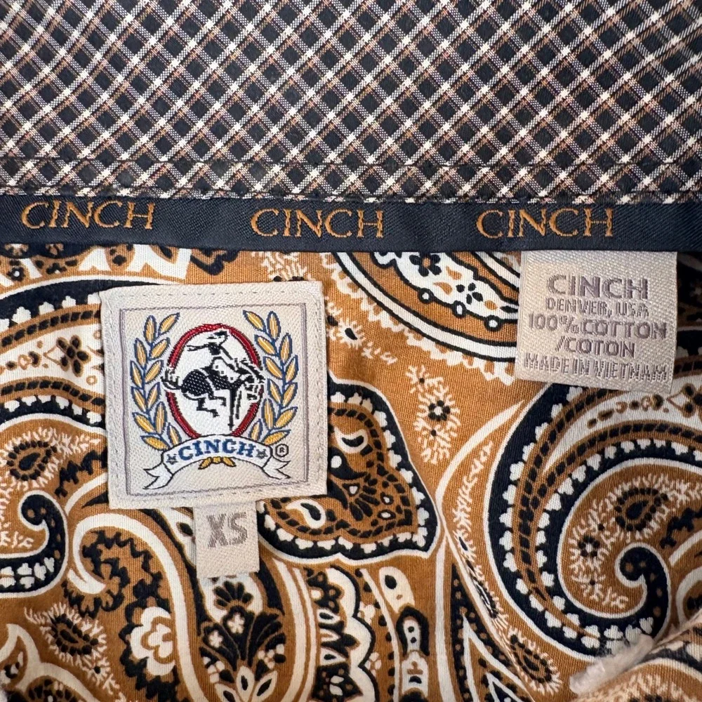 Cinch Paisley Button Down Shirt Mens XS Brown Long Sleeve EUC Western Cowboy